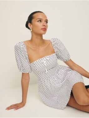 Reformation White Polka Dot Puff Sleeve Mini Dress